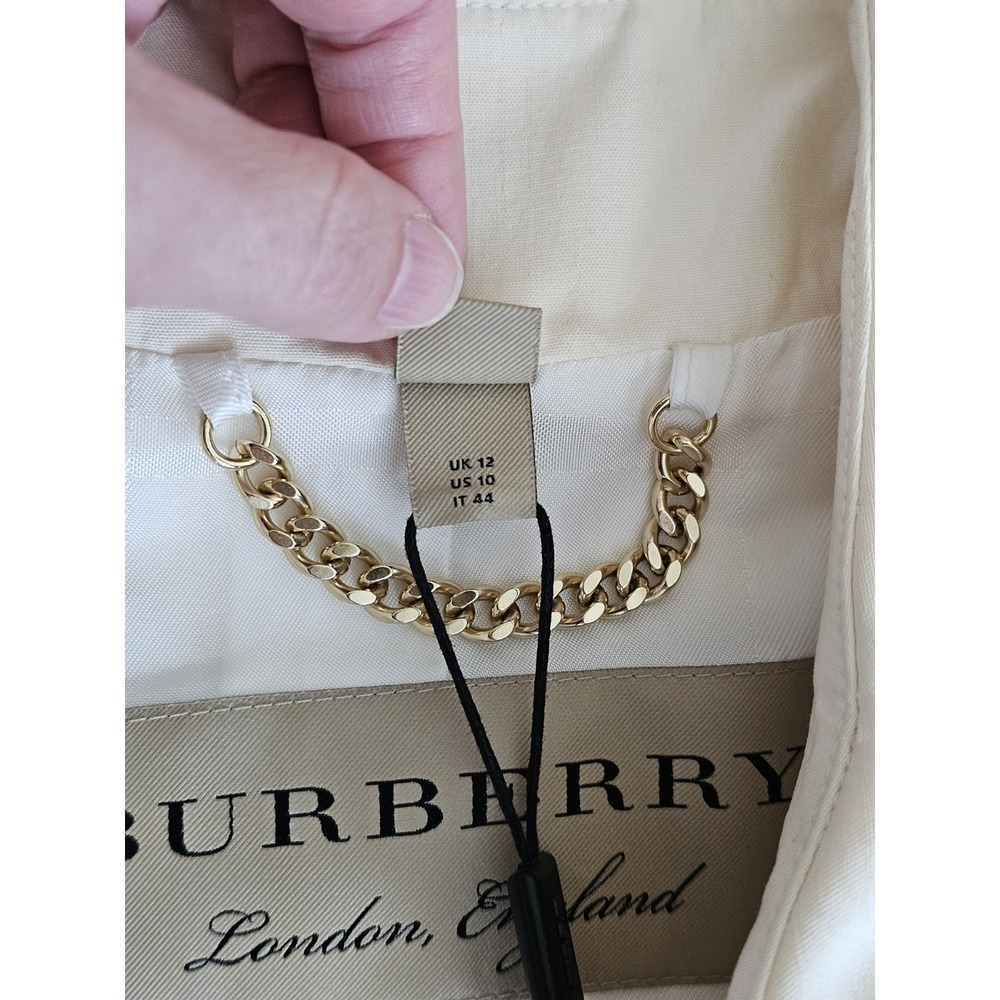 Burberry 100% Silk Cream Trench Coat Double Breasted Belted Long US 10 Brand New - Picture 4 of 16